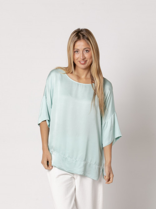 Blusa fluida raso vegetal color Aqua