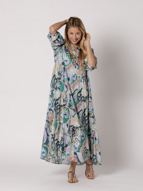 Printed V-neck dress  esmeralda colour