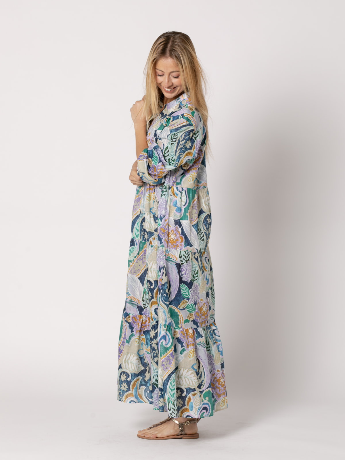 Printed V-neck dress  esmeralda colour