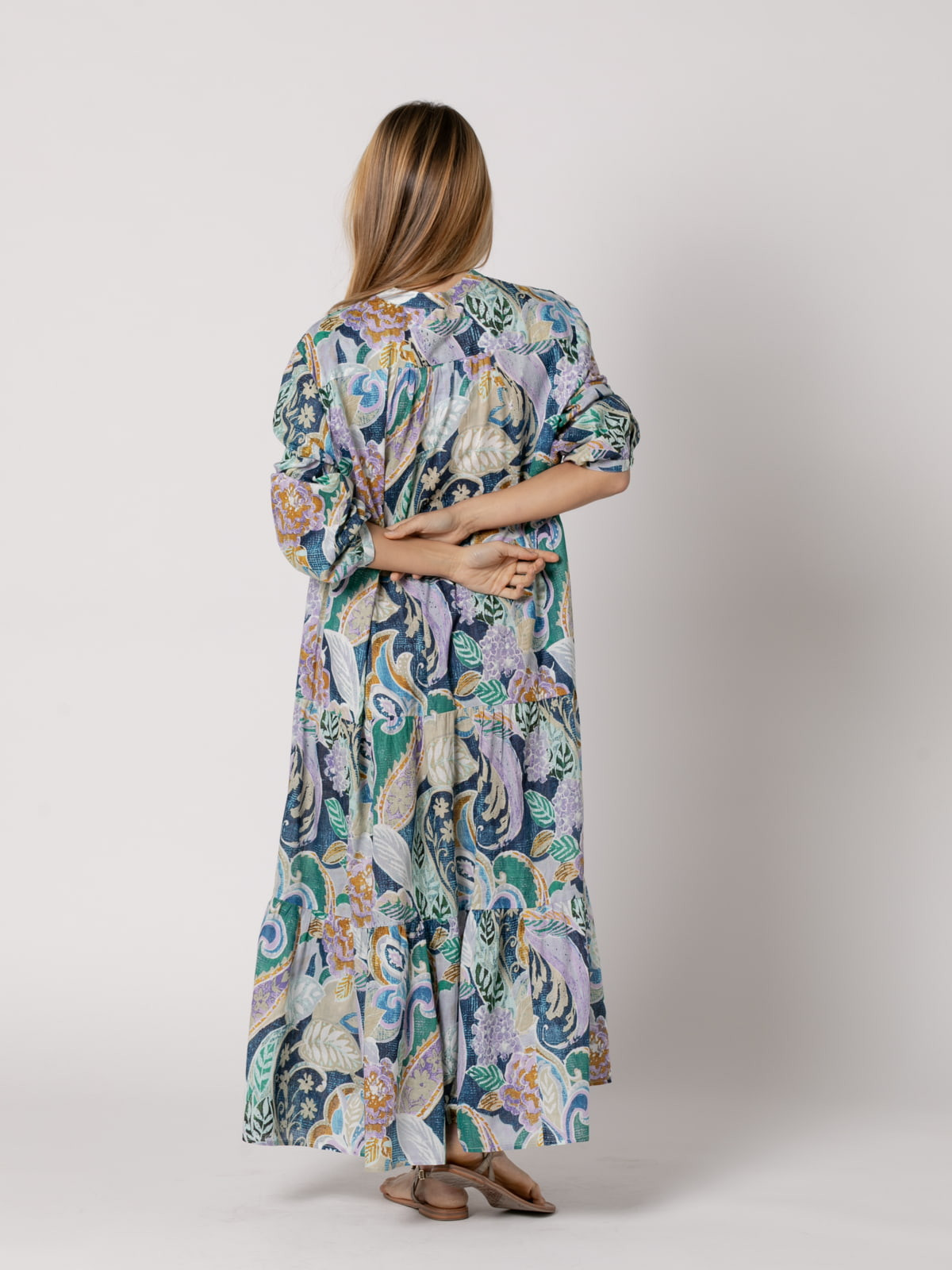 Printed V-neck dress  esmeralda colour