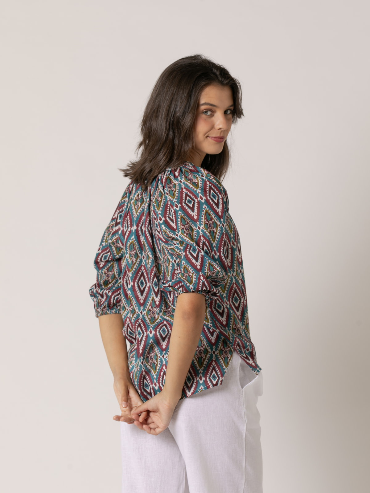 Blusa fluida cotton voile dibujos color Verde