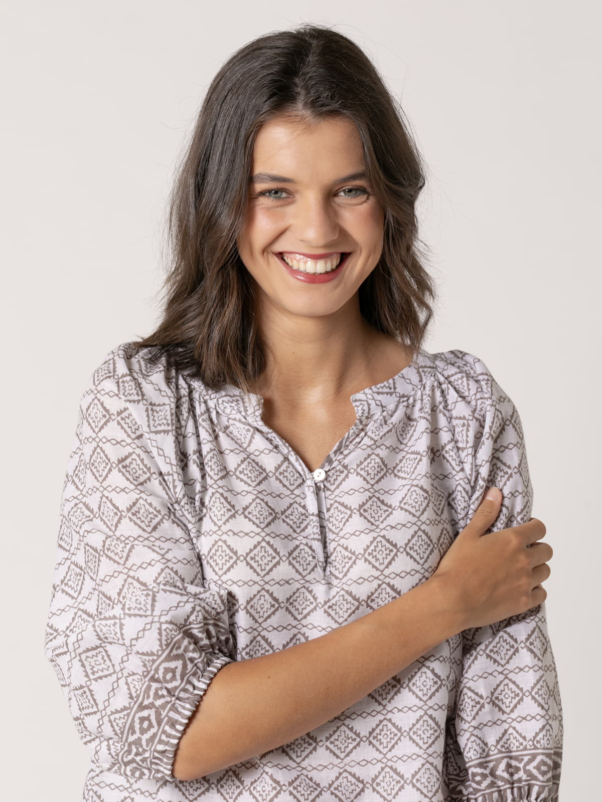 Blusa fluida cotton voile dibujos color Taupe