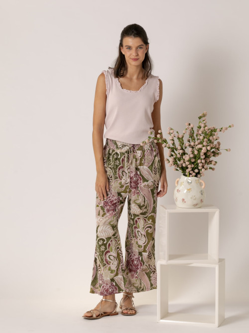 Pantalón bolsillos estampado algodón 100% color Malva