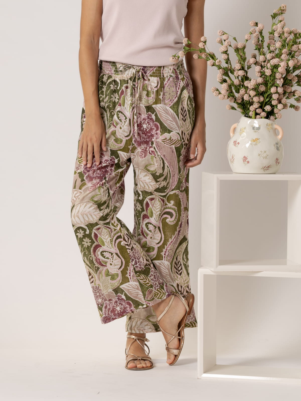 Pantalón bolsillos estampado algodón 100% color Malva
