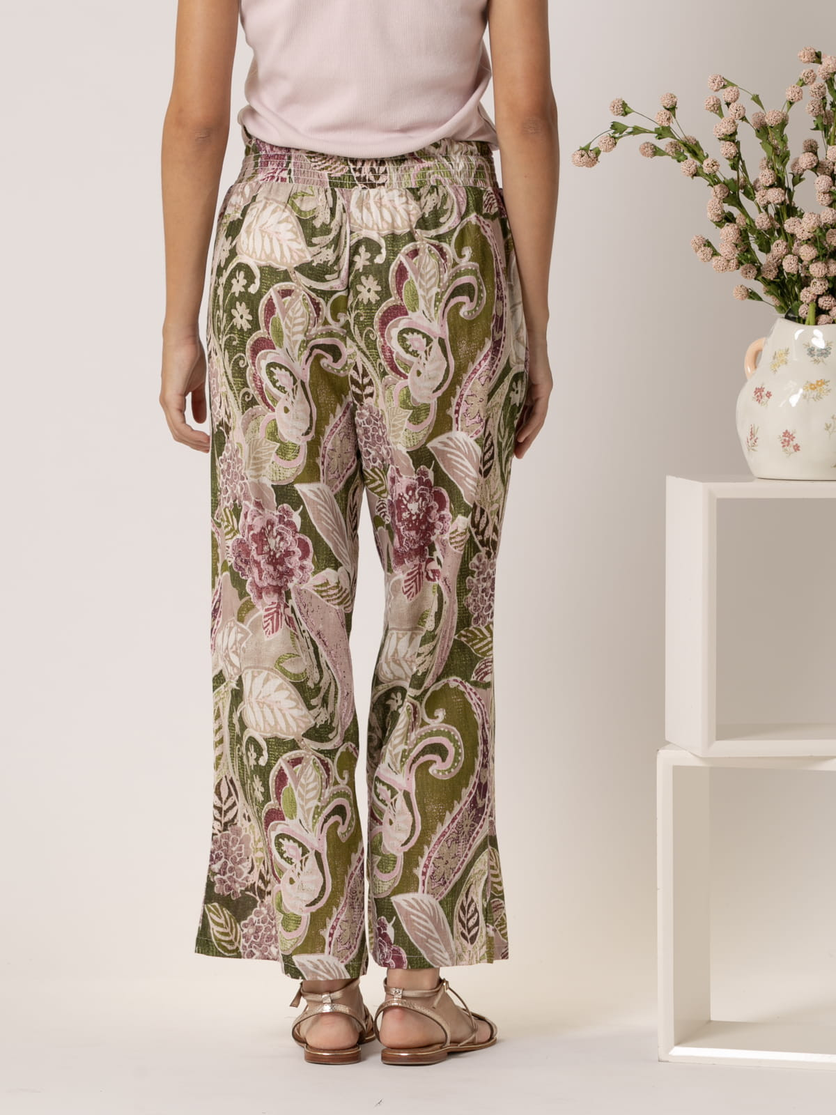 Pantalón bolsillos estampado algodón 100% color Malva