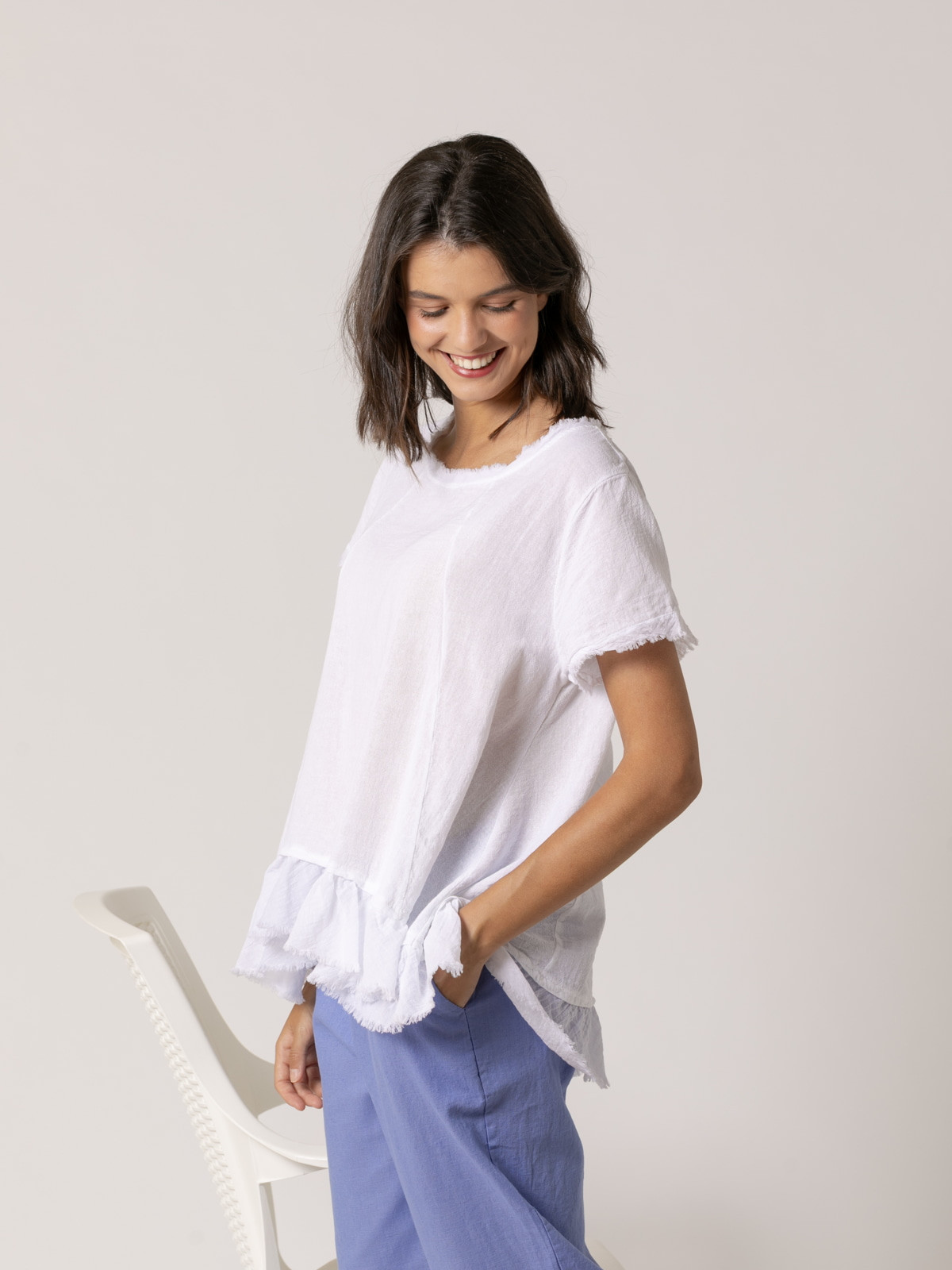 blusa fluida vuelo en bajo color Blanco