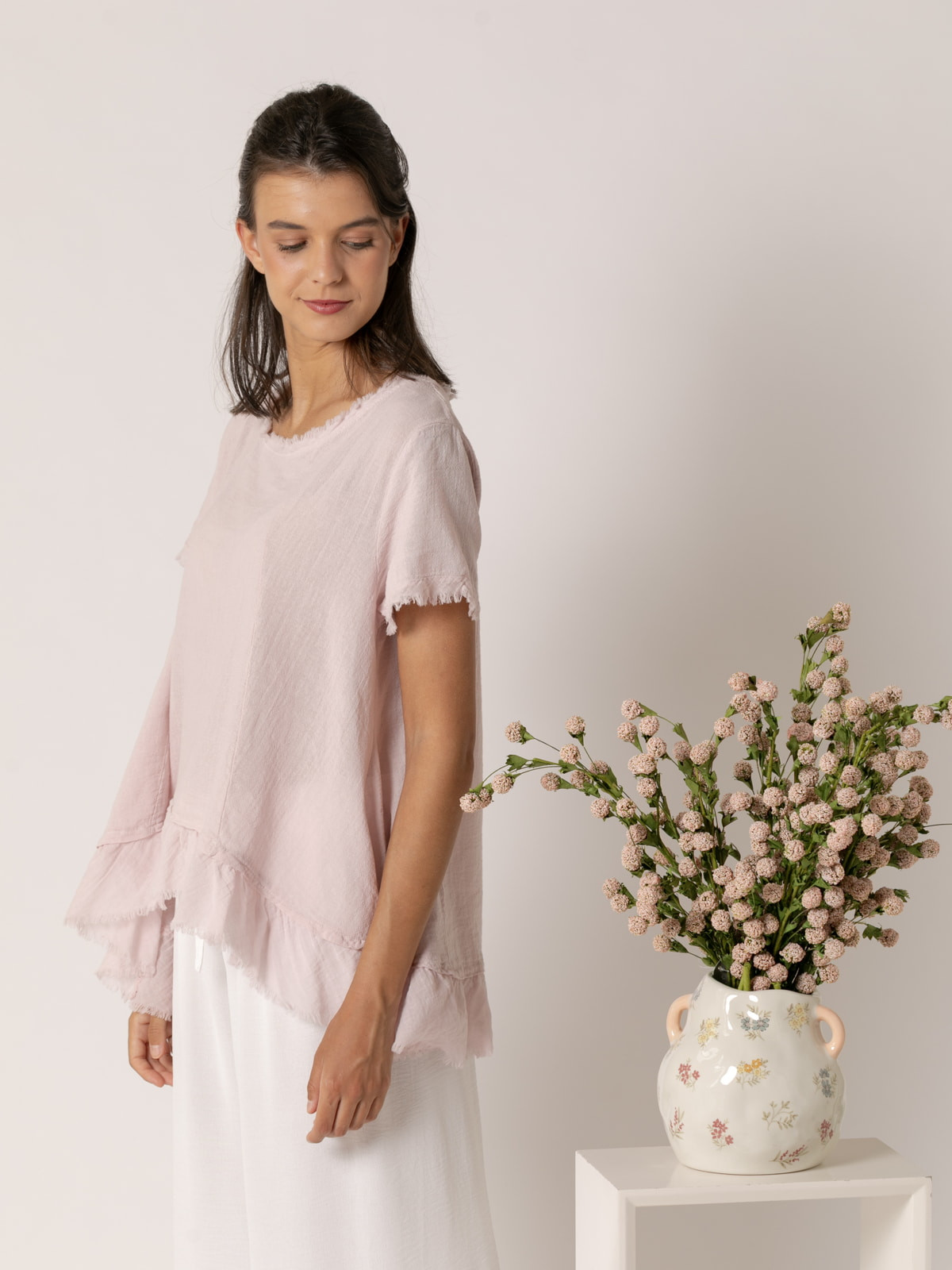 blusa fluida vuelo en bajo color Rosa