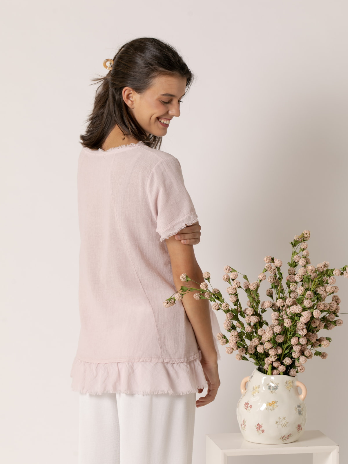 blusa fluida vuelo en bajo color Rosa
