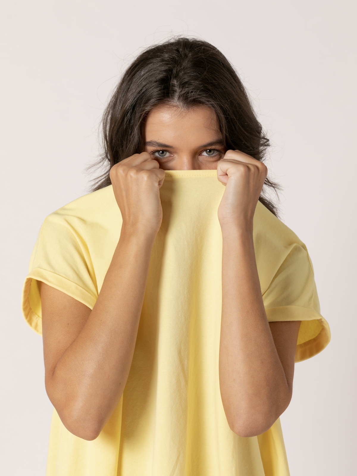 100% cotton T-shirt with A-shaped design  Amarillo colour