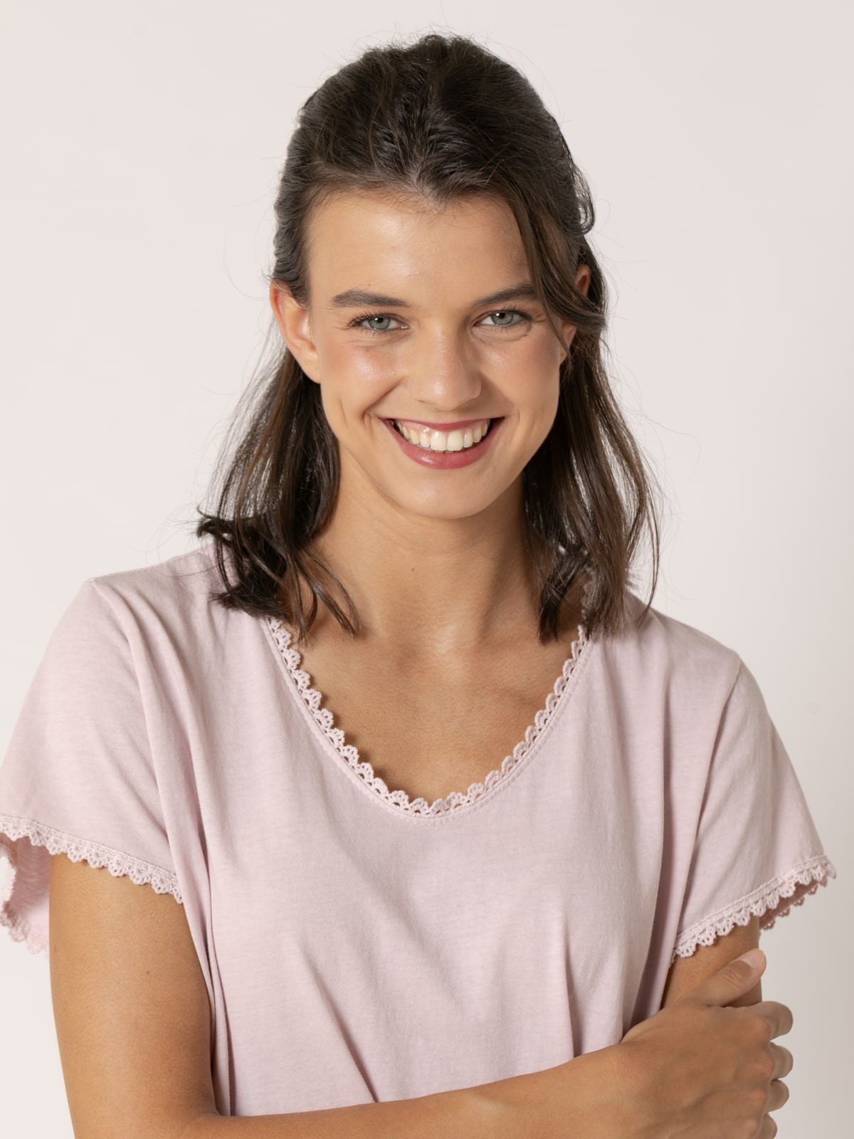 Camiseta detalle puntilla en bajo color Rosa