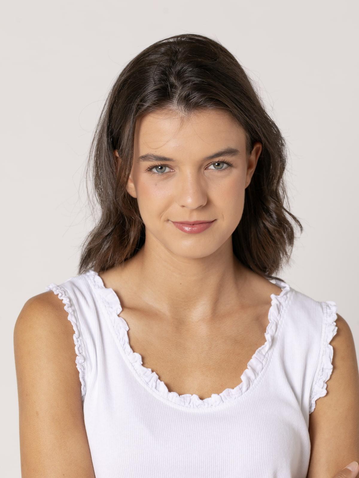 Camiseta tirante ancho canalé detalle puntilla color Blanco