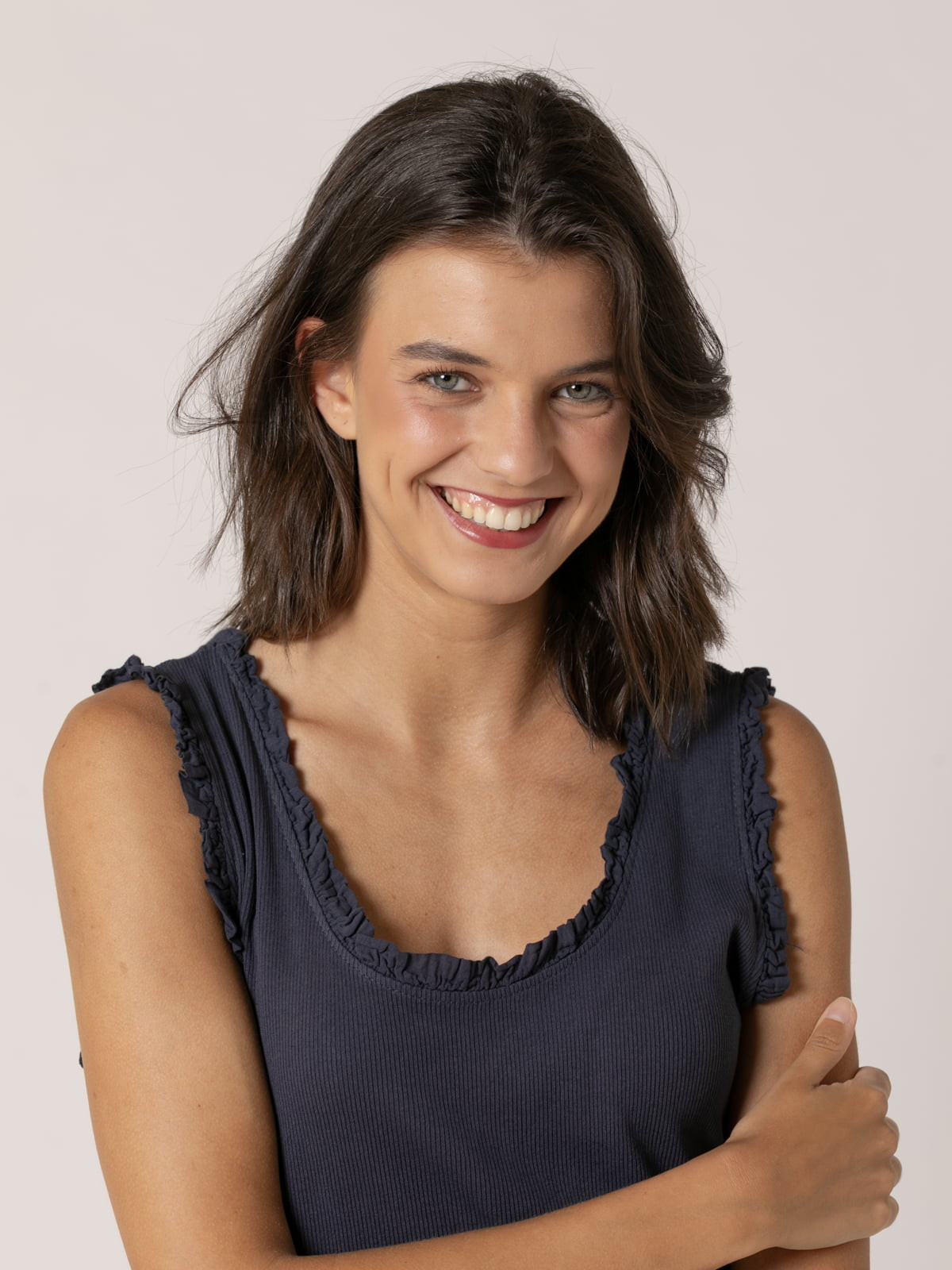 Wide ribbed strap T-shirt with lace detail  Blue Navy colour