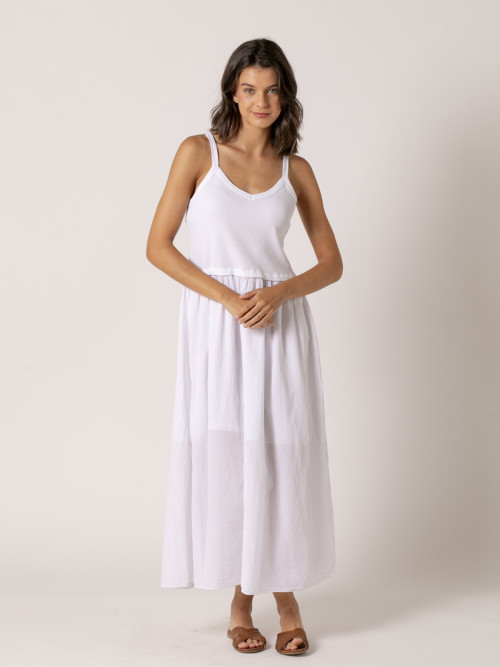 Vestido algodón tirantes falda vuelo color Blanco