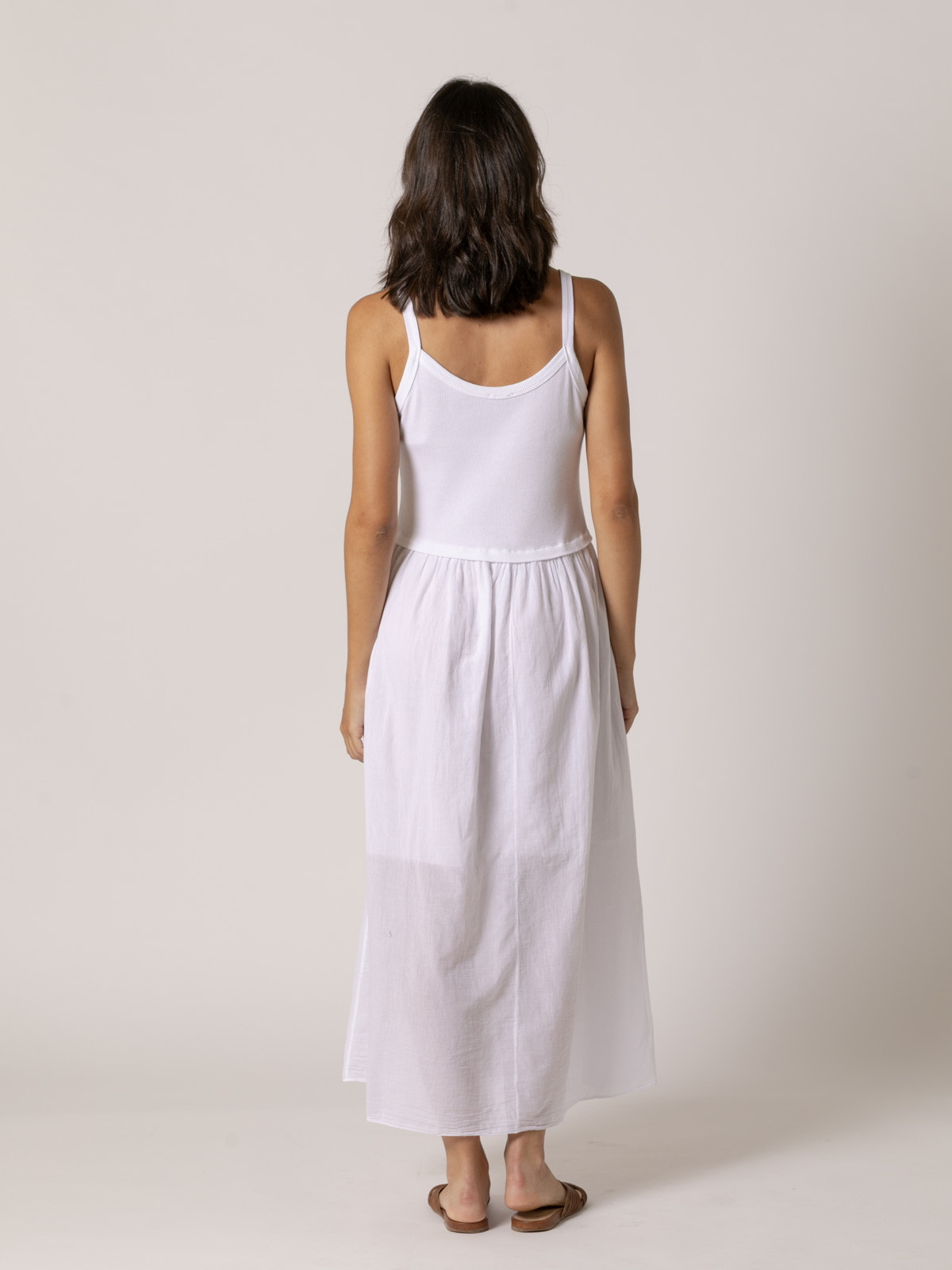Vestido algodón tirantes falda vuelo color Blanco