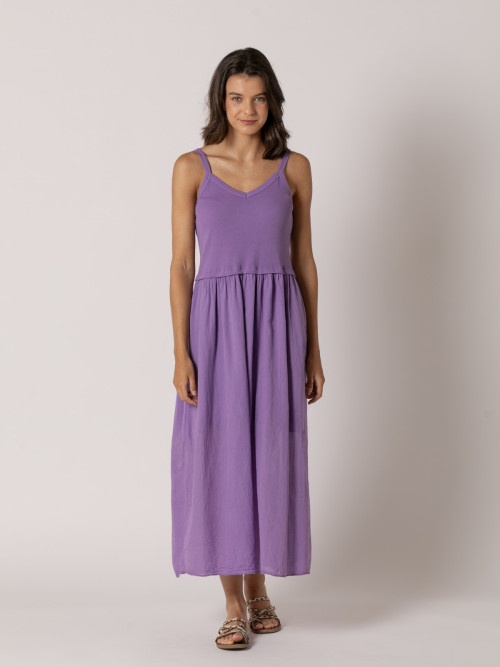 Vestido algodón tirantes falda vuelo color Violeta
