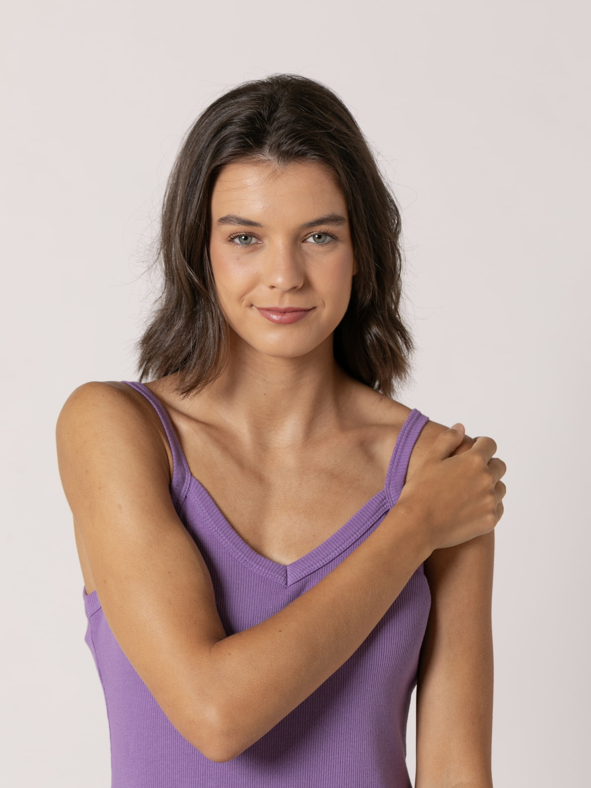 Vestido algodón tirantes falda vuelo color Violeta