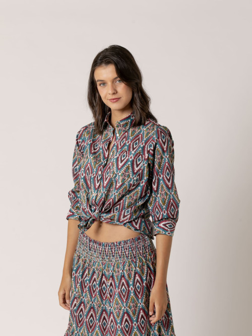 Camisa dibujo rombos cotton 100% color Azul