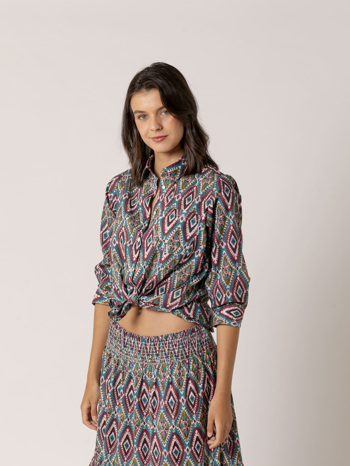 Camisa dibujo rombos cotton 100% color Azul