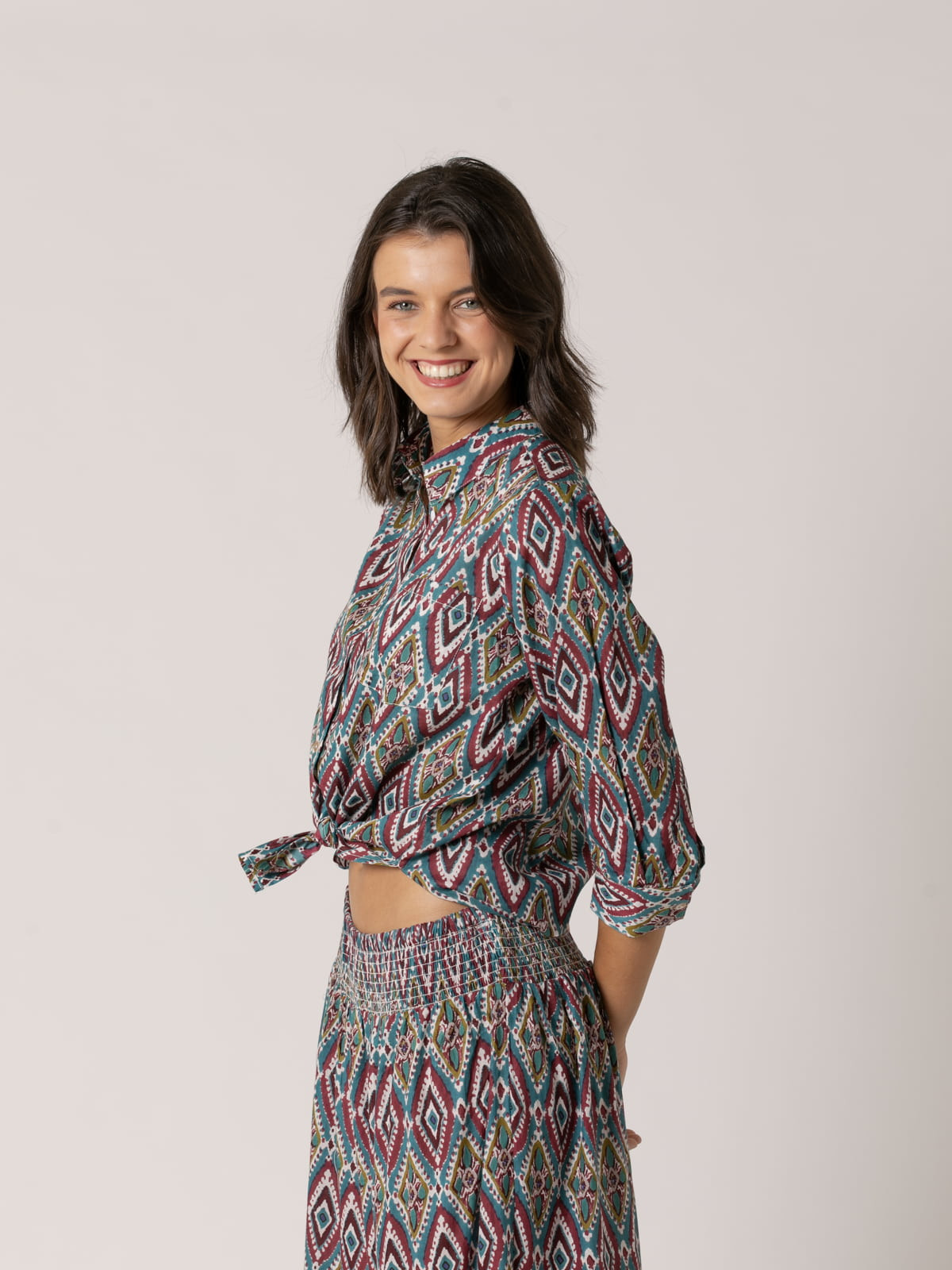 Camisa dibujo rombos cotton 100% color Azul