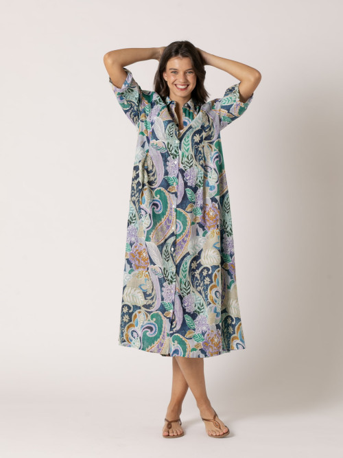 Vestido largo camisero color esmeralda