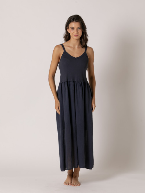 Vestido algodón tirantes falda vuelo color Azul Marino
