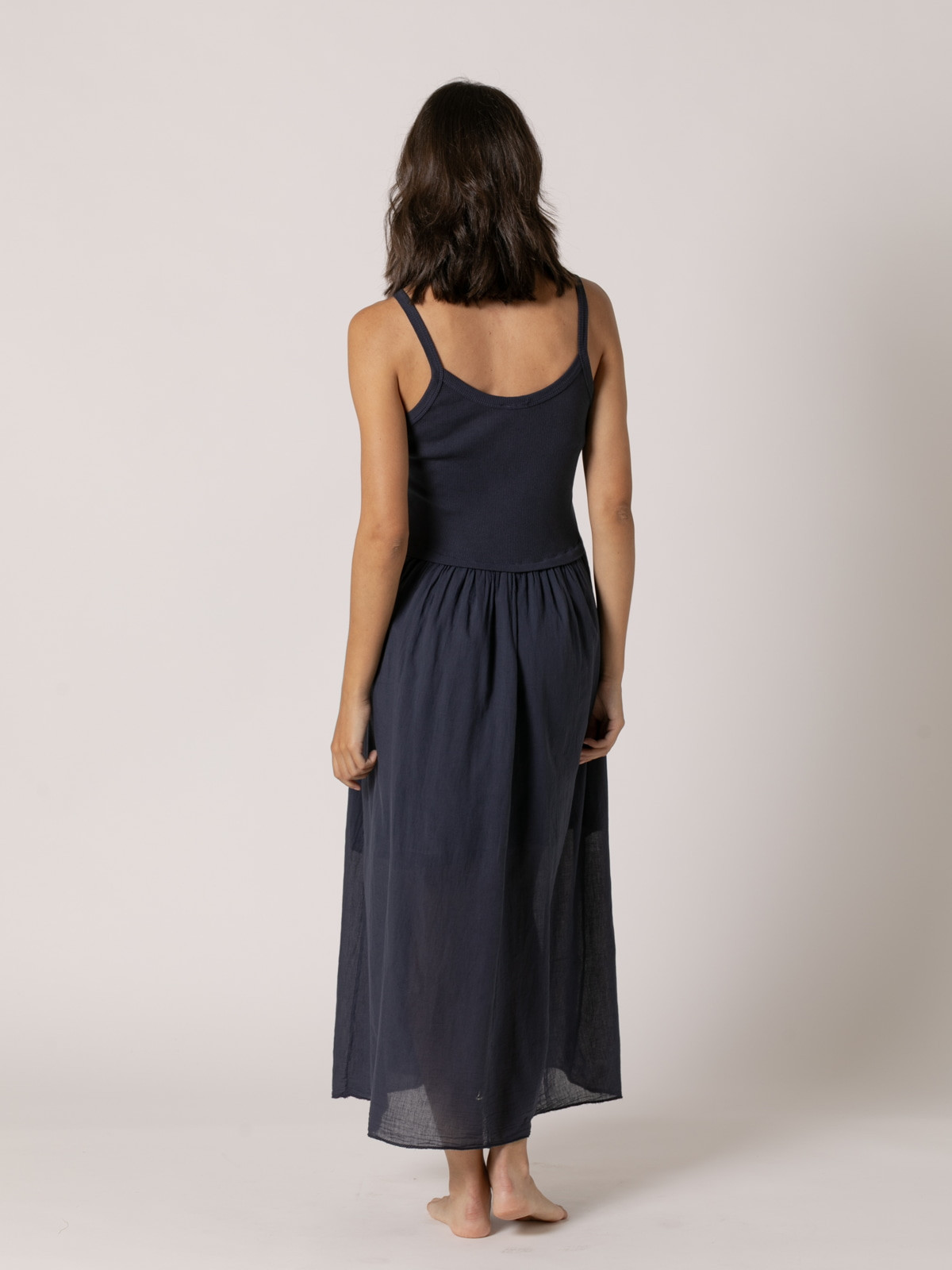 Vestido algodón tirantes falda vuelo color Azul Marino