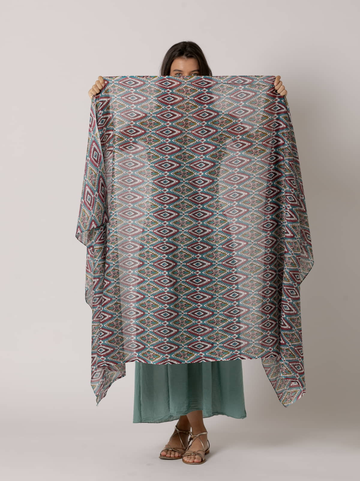 100% cotton rhombus pattern scarf  Blue colour