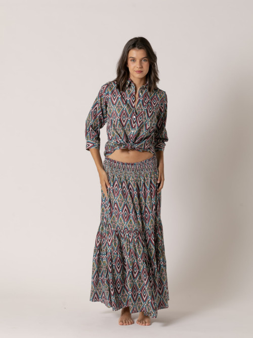 Long rhombus skirt, 100% cotton  Bordeaux colour
