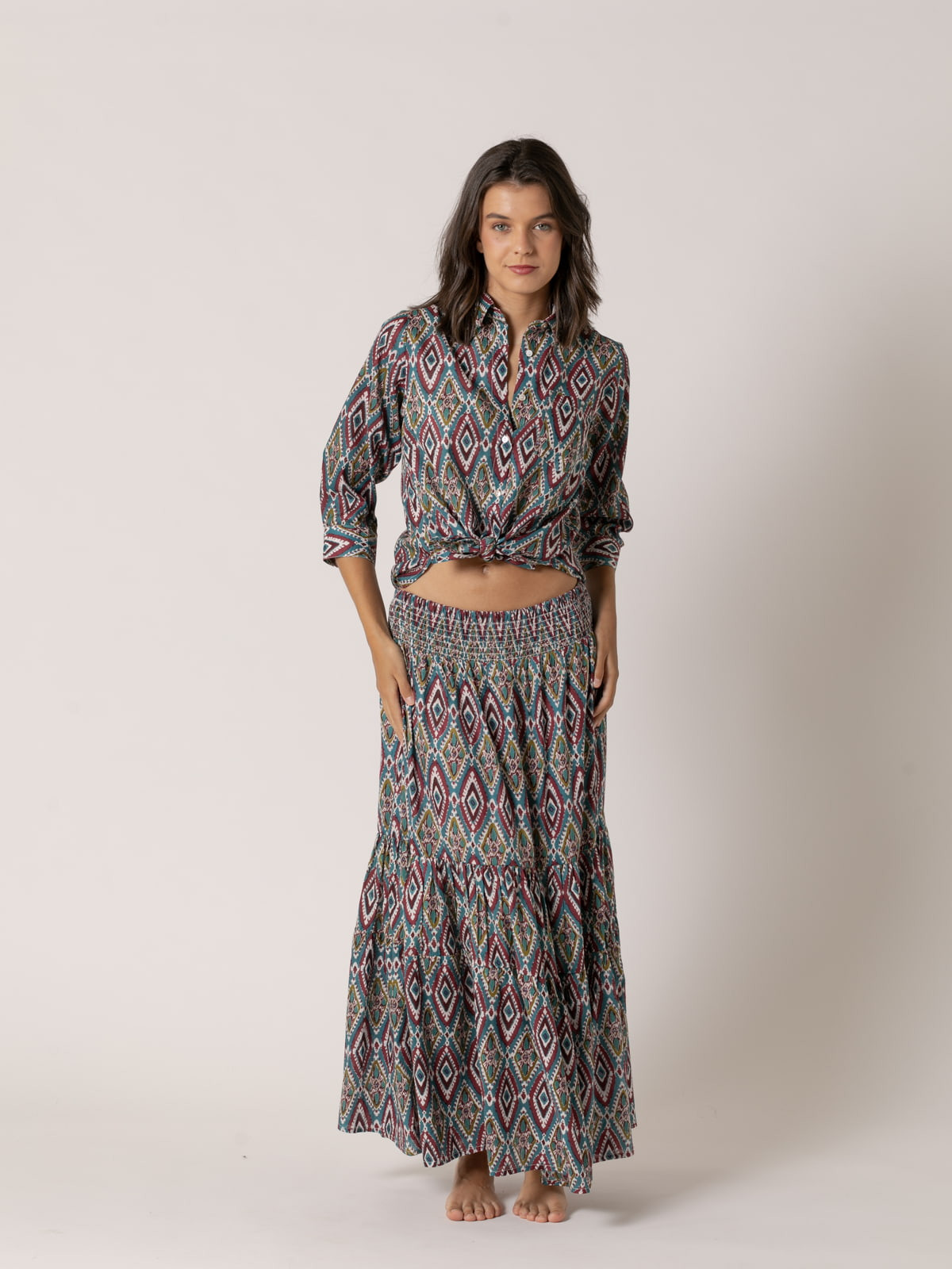 Long rhombus skirt, 100% cotton  Bordeaux colour