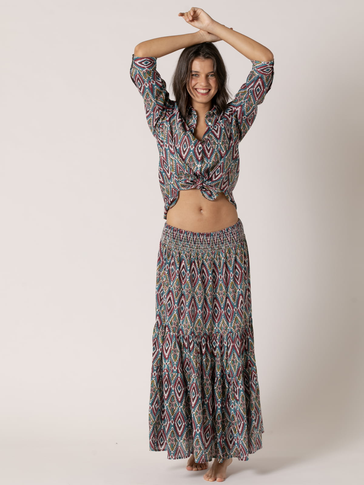 Long rhombus skirt, 100% cotton  Bordeaux colour