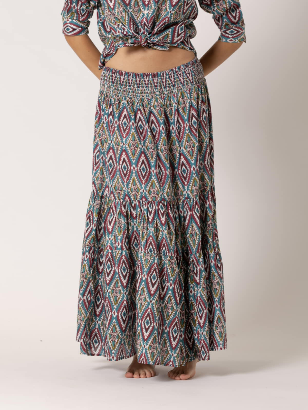 Long rhombus skirt, 100% cotton  Bordeaux colour