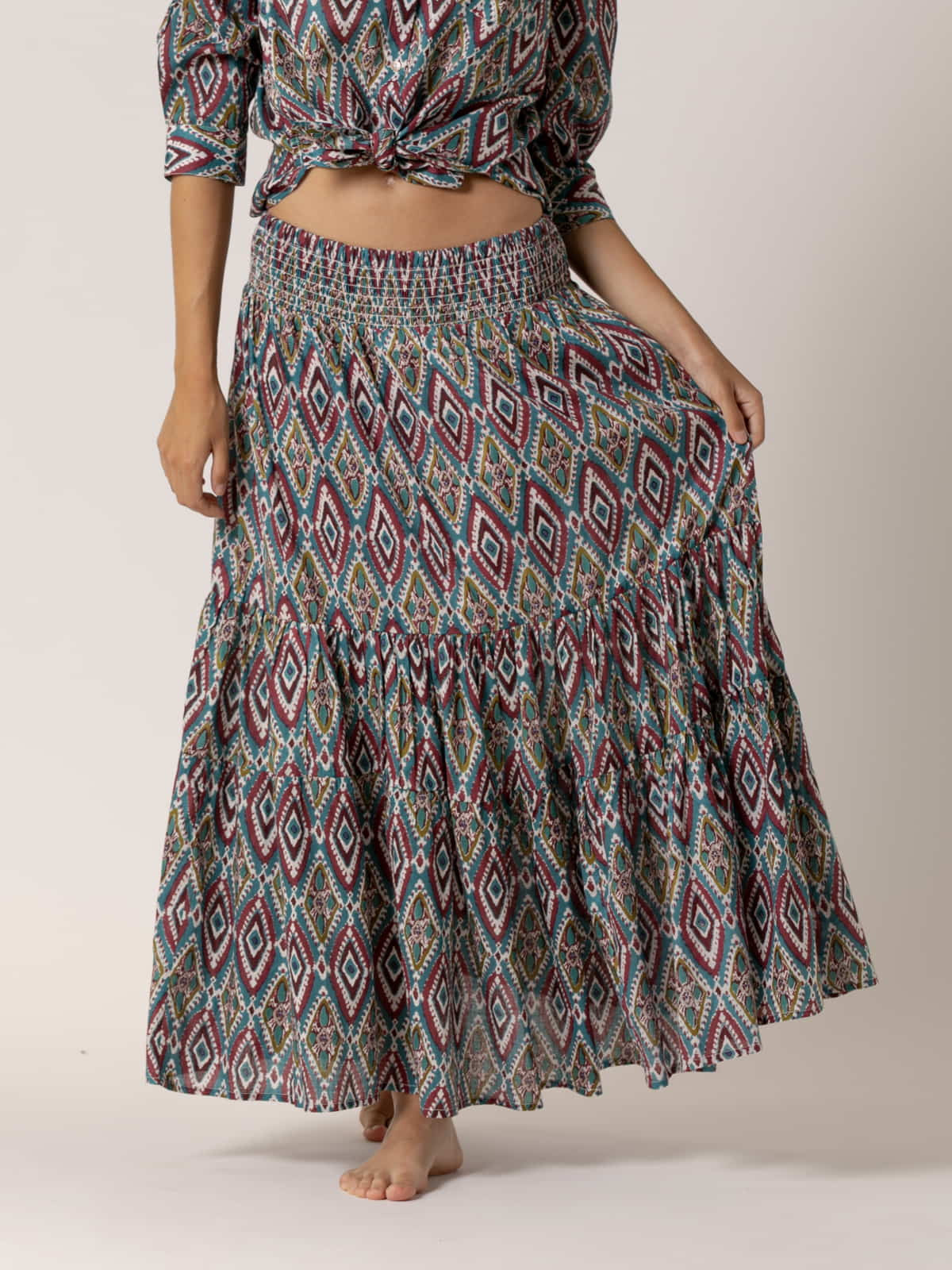 Long rhombus skirt, 100% cotton  Bordeaux colour