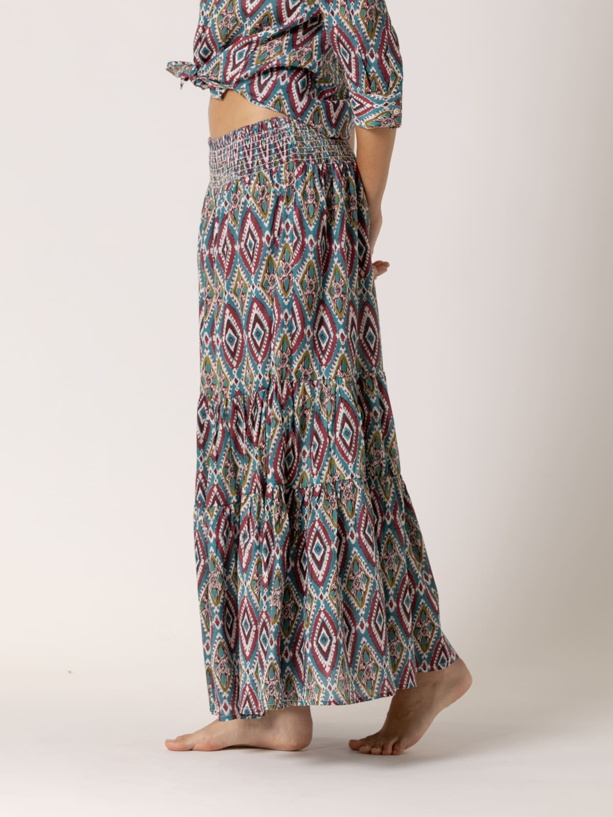 Long rhombus skirt, 100% cotton  Bordeaux colour