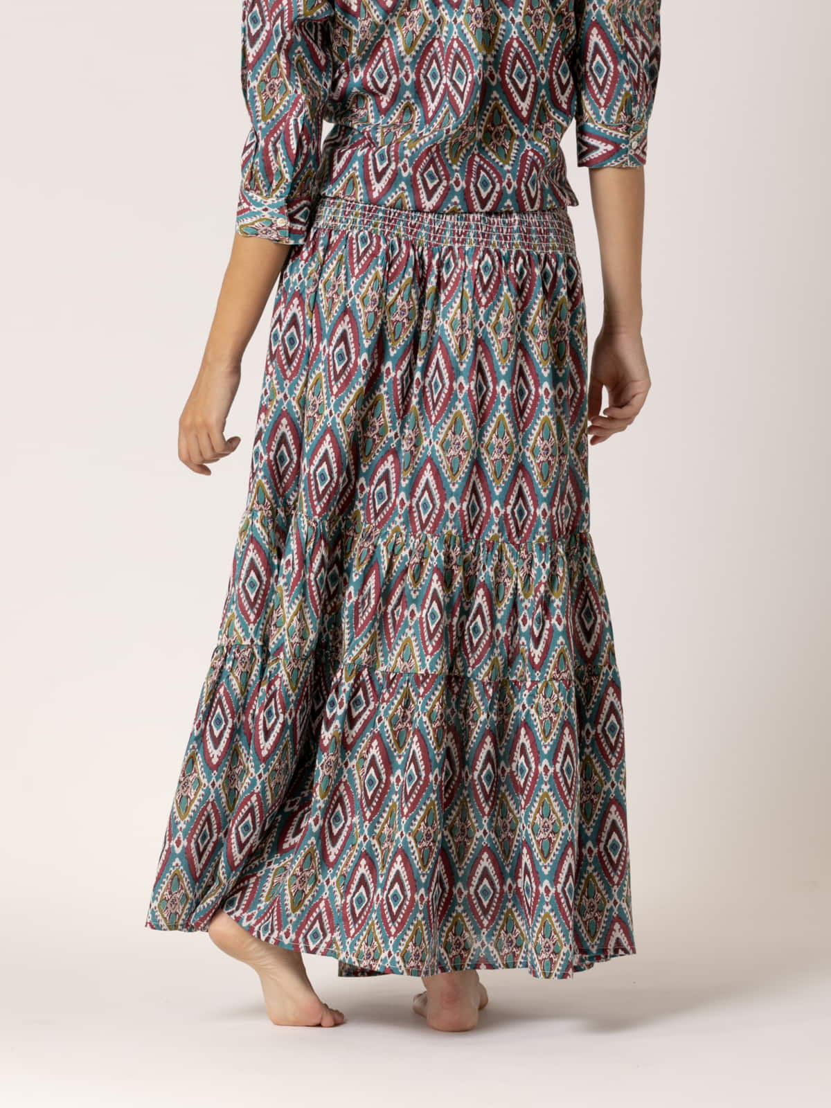 Long rhombus skirt, 100% cotton  Bordeaux colour