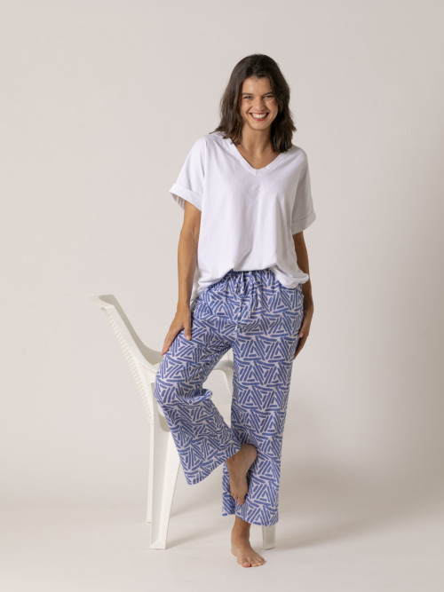 Pantalón bolsillos estampado algodón 100% color Azul Lavanda