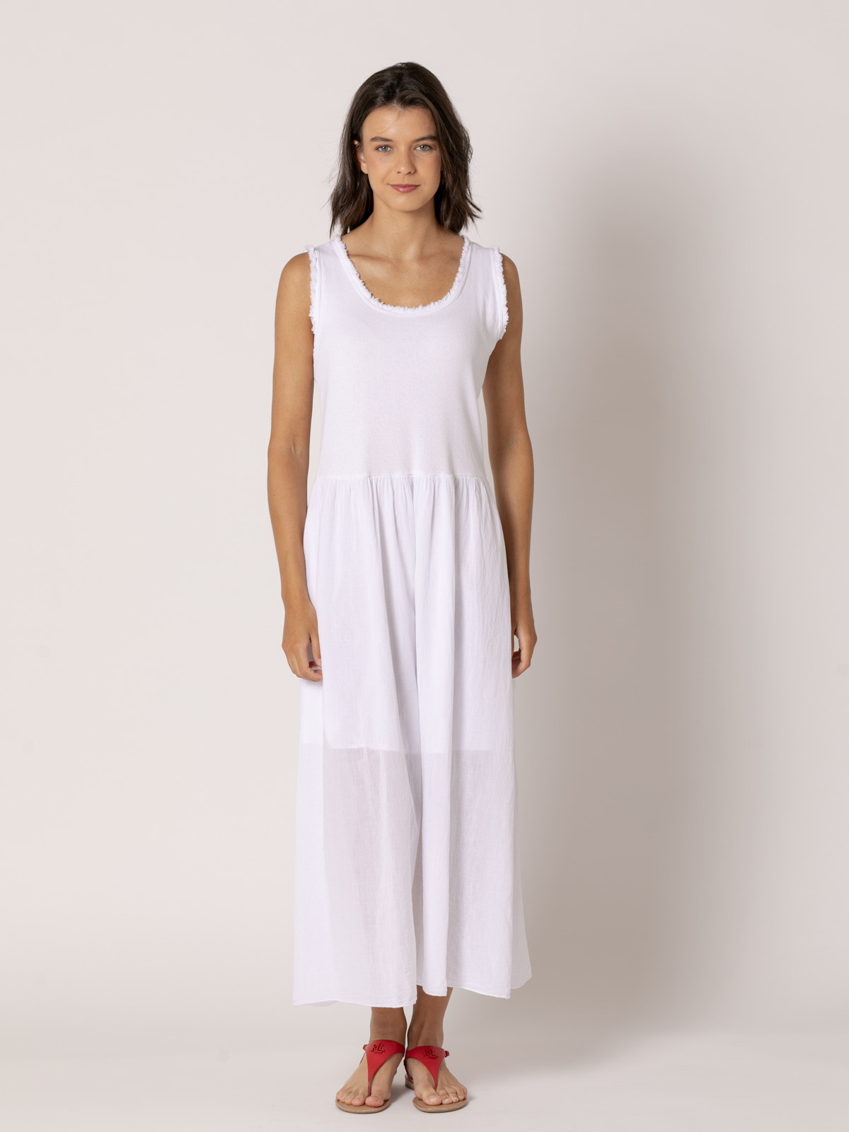 Vestido tirante ancho algodón 100% color Blanco