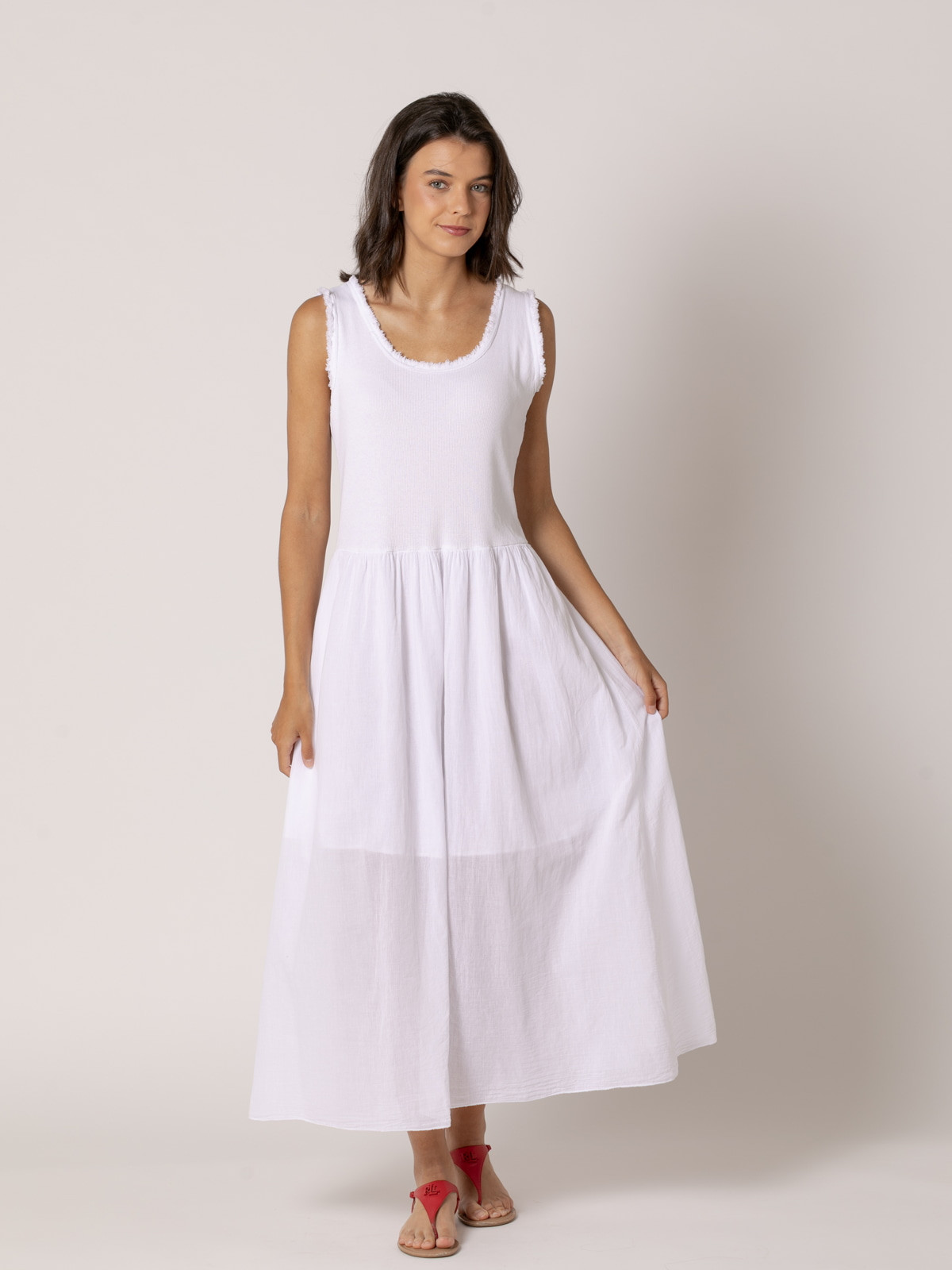 Vestido tirante ancho algodón 100% color Blanco