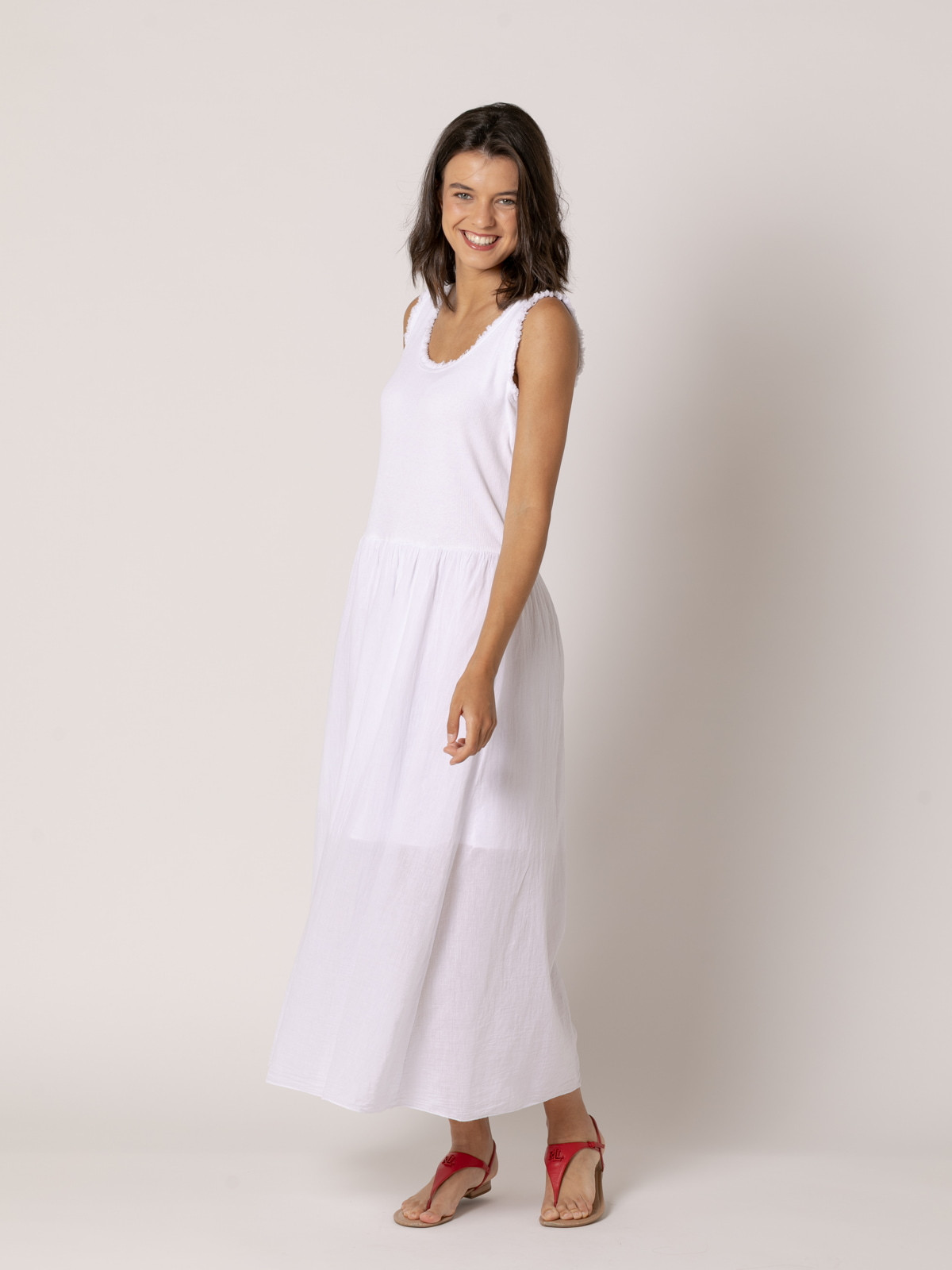Vestido tirante ancho algodón 100% color Blanco