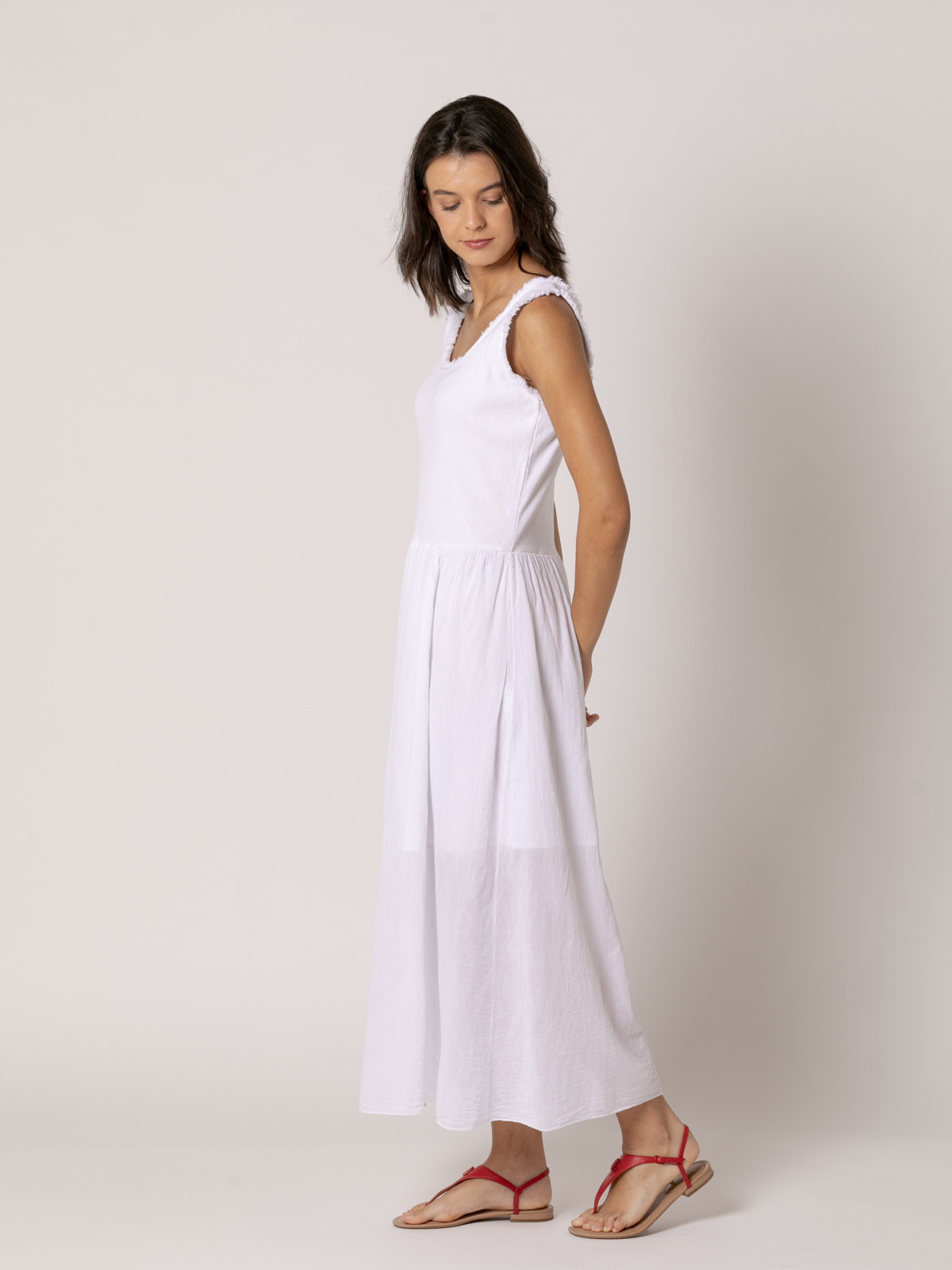 Vestido tirante ancho algodón 100% color Blanco