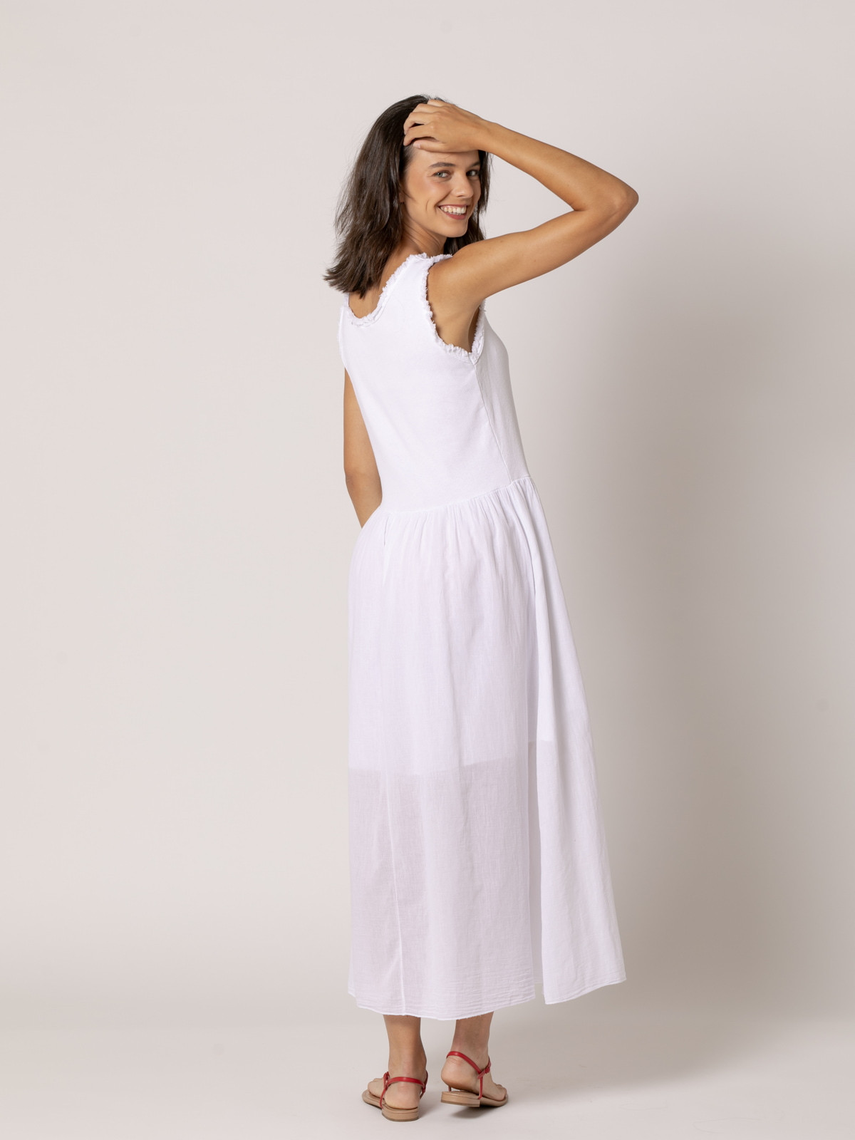Vestido tirante ancho algodón 100% color Blanco