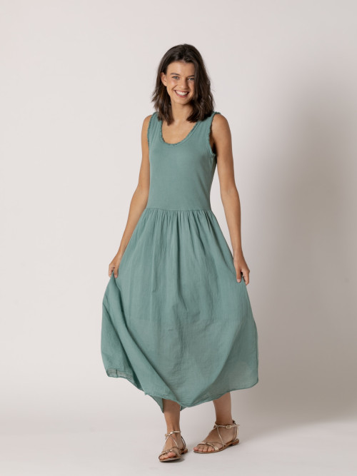 Vestido tirante ancho algodón 100% color Verde
