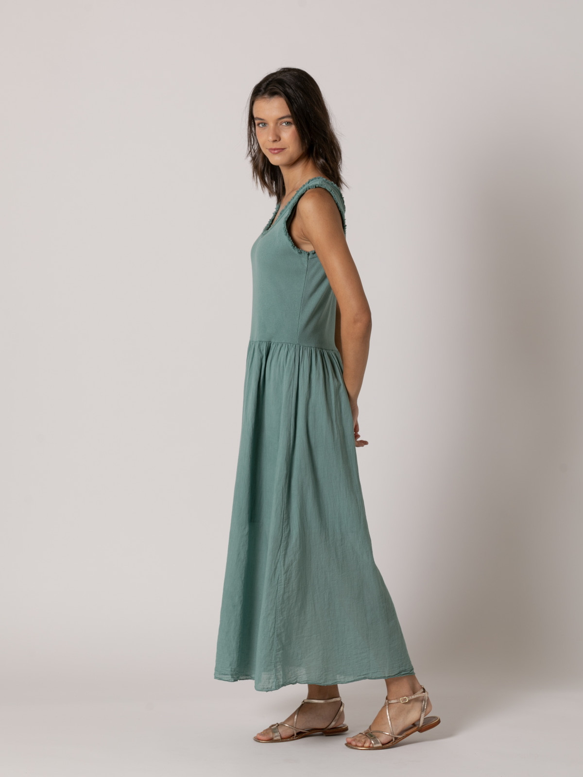 100% cotton wide strap dress  Green colour
