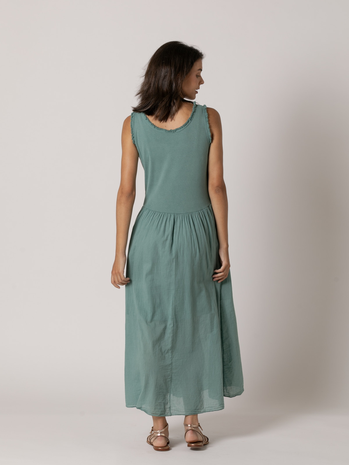 100% cotton wide strap dress  Green colour