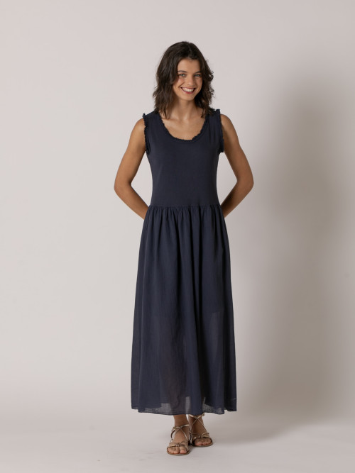 Vestido tirante ancho algodón 100% color Azul Marino