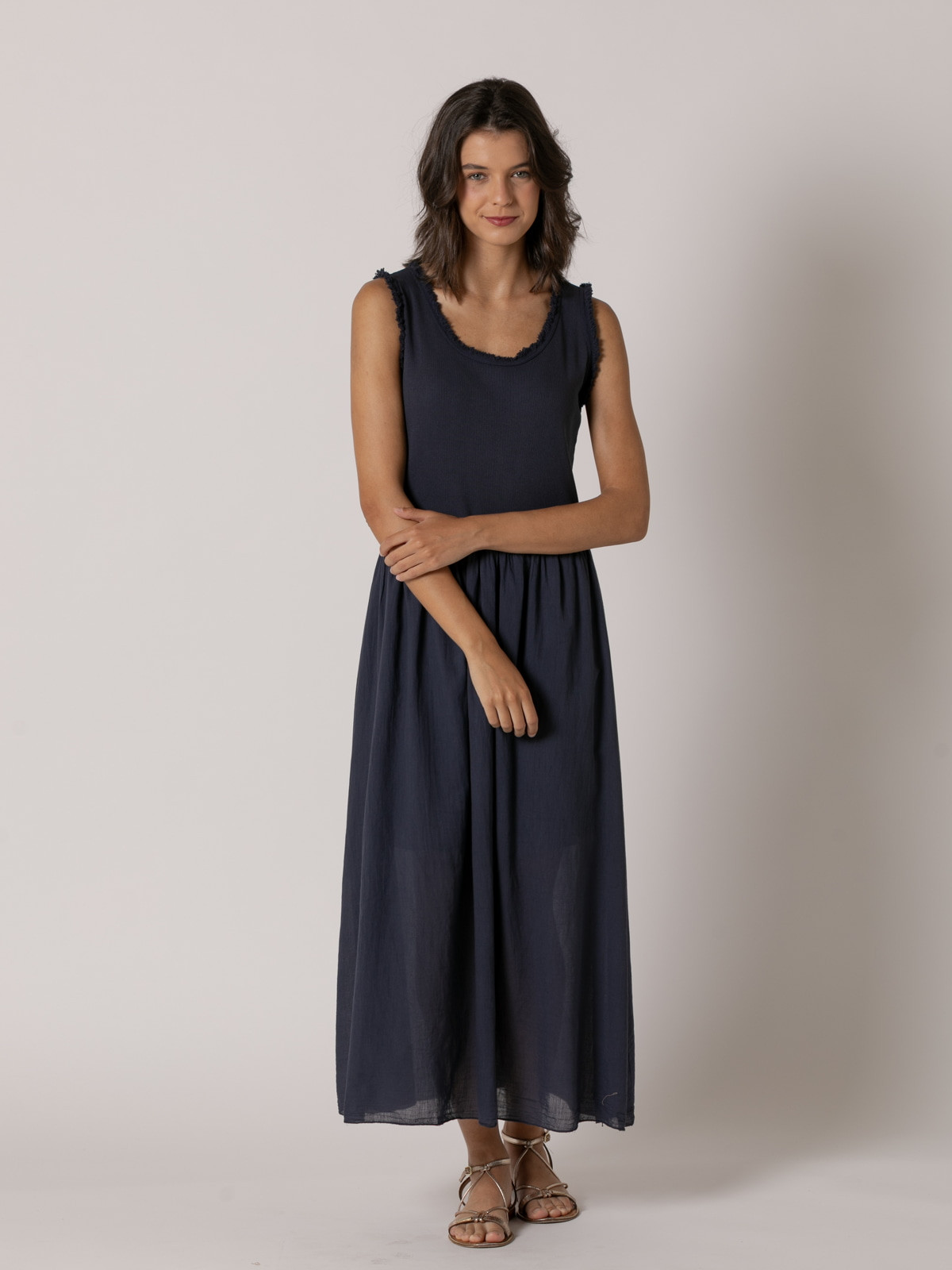 100% cotton wide strap dress  Blue Navy colour