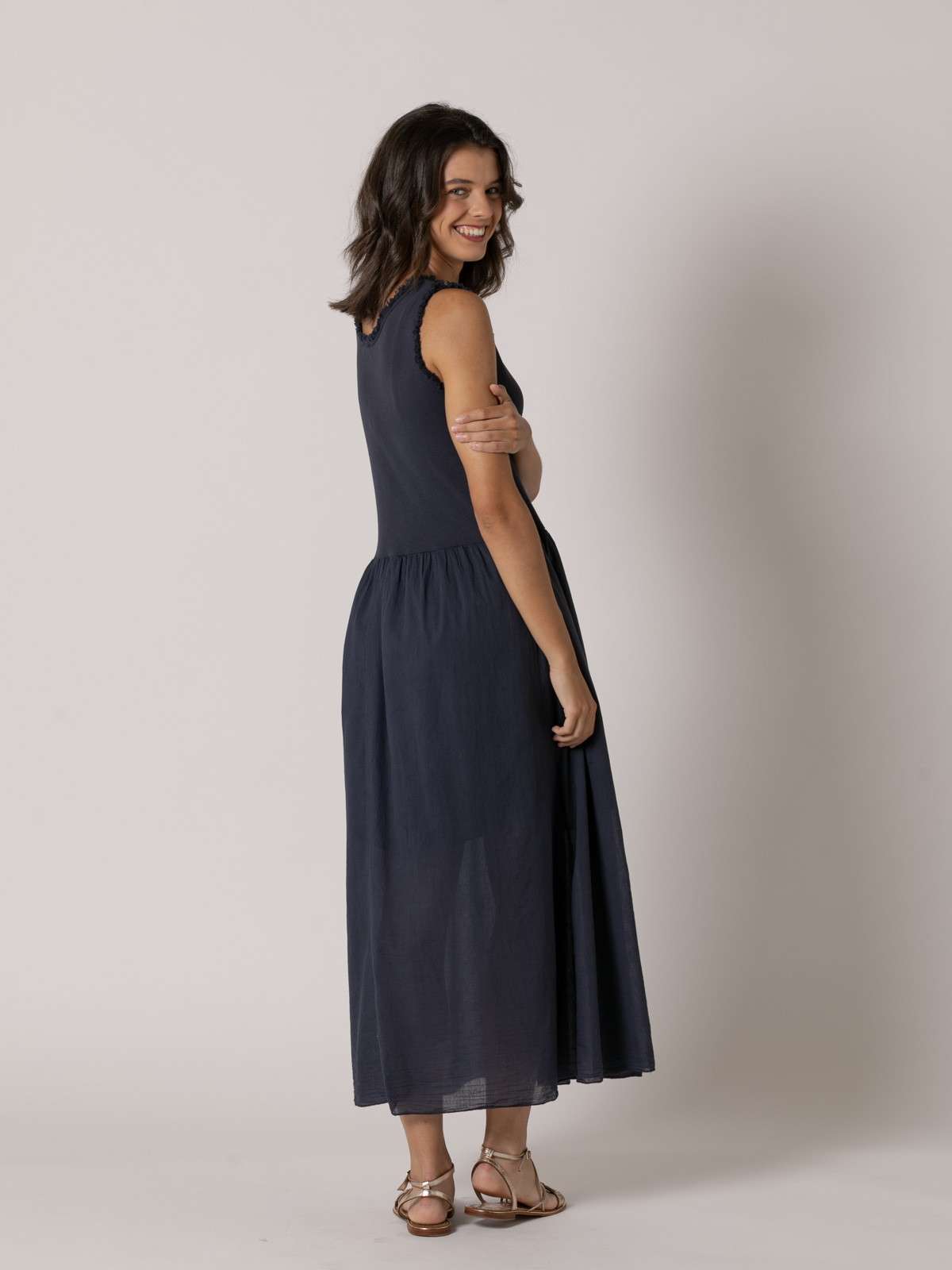 100% cotton wide strap dress  Blue Navy colour