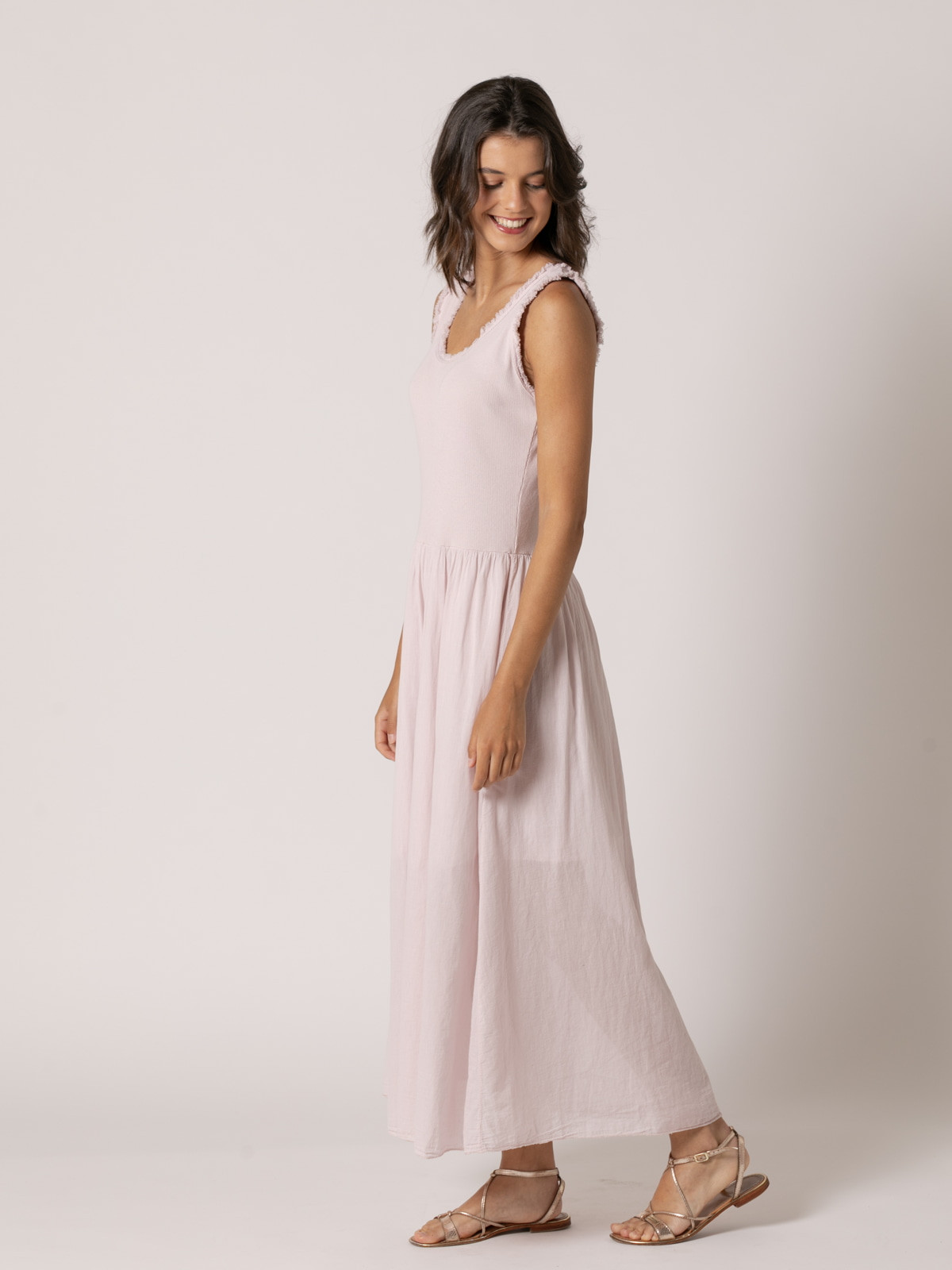 Vestido tirante ancho algodón 100% color Rosa