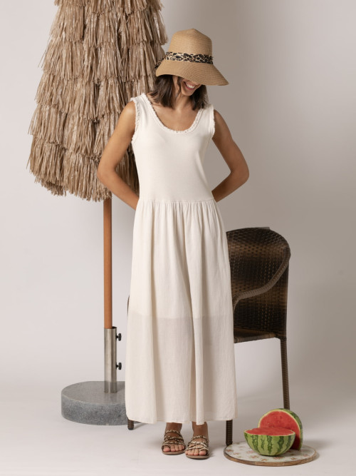 Vestido tirante ancho algodón 100% color Marfil