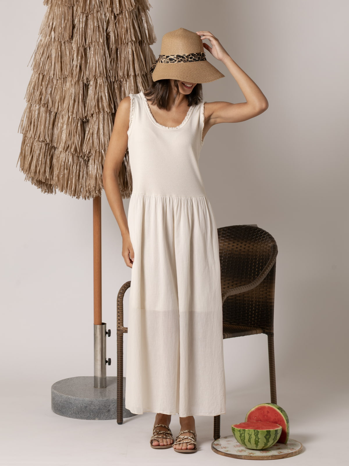 100% cotton wide strap dress  Marfil colour