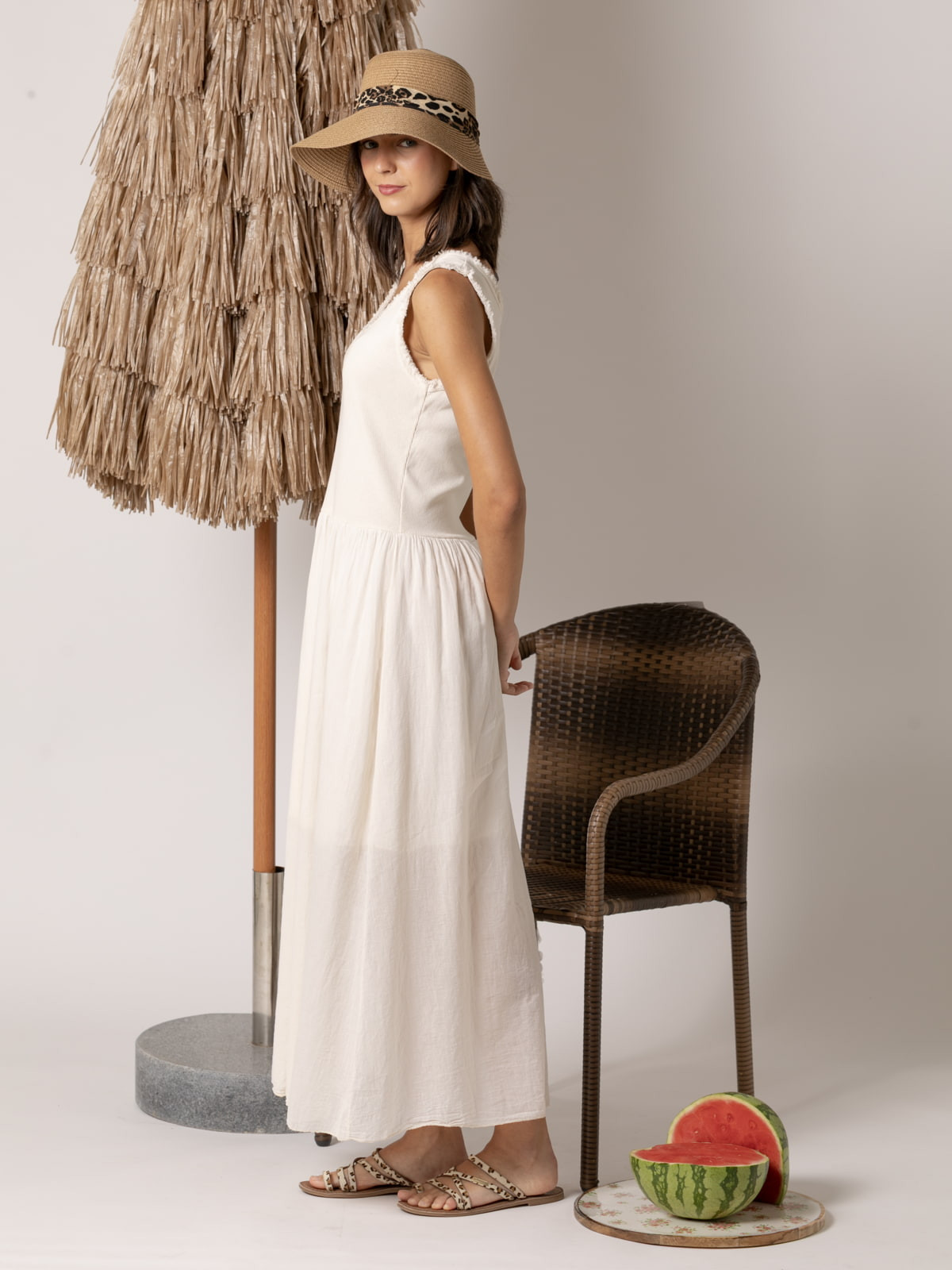 Vestido tirante ancho algodón 100% color Marfil